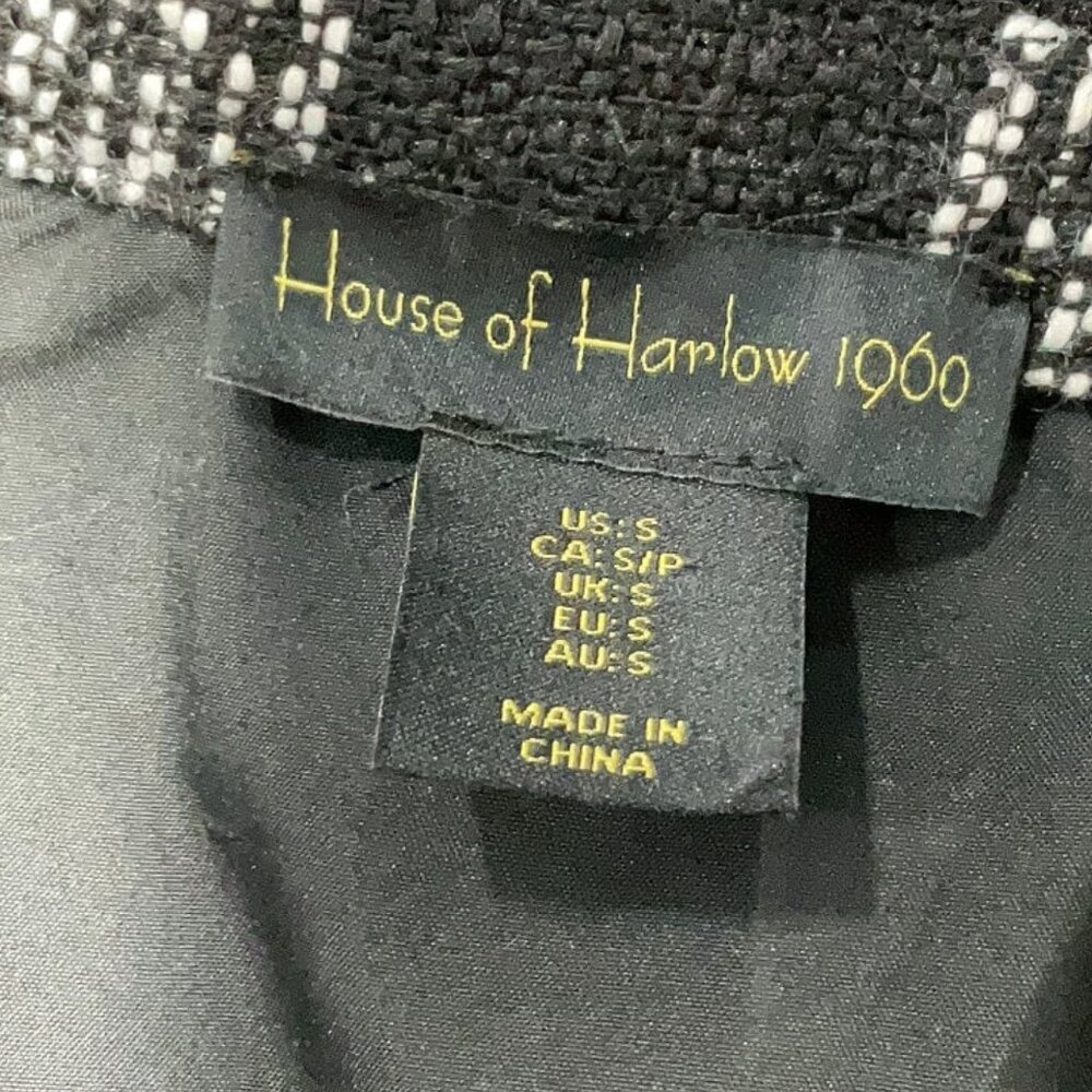House of Harlowe 1960 black white plaid fringe trim shacket jacket size S - Picture 7 of 7
